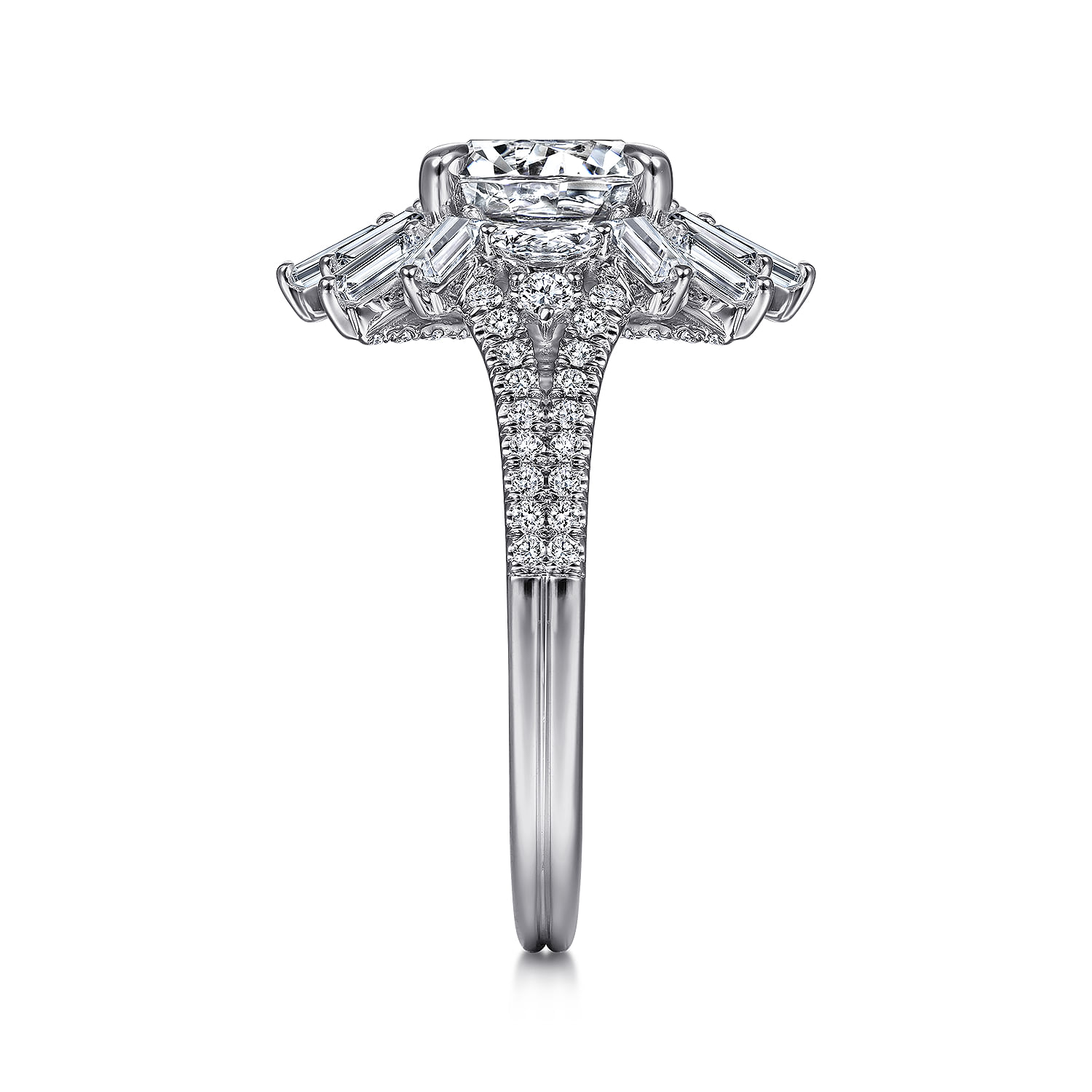 Rapture - Art Deco 14K White Gold Starburst Halo Round Diamond Engagement Ring