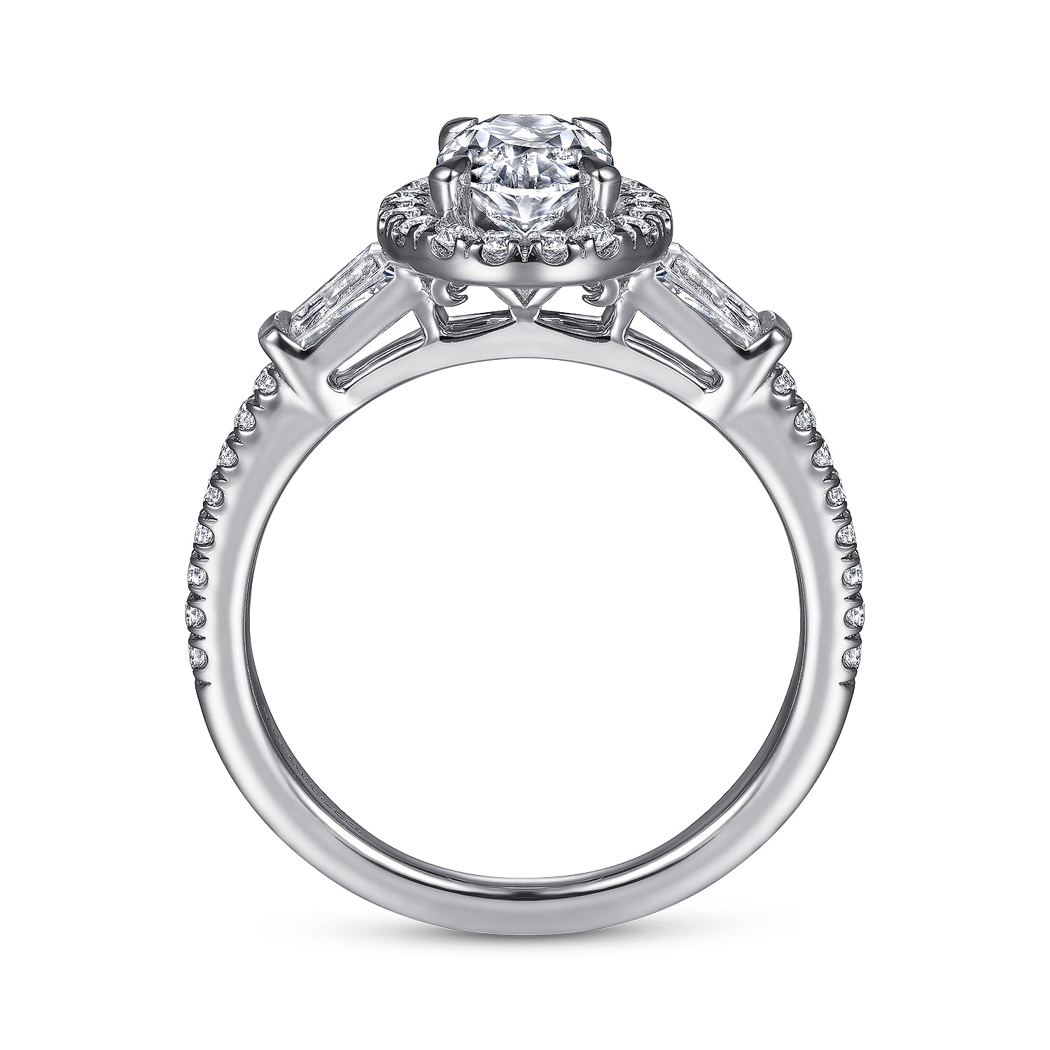 Raveena - 14K White Gold Oval Three Stone Halo Diamond Channel Set Engagement Ring - 0.55 ct - Shot 2