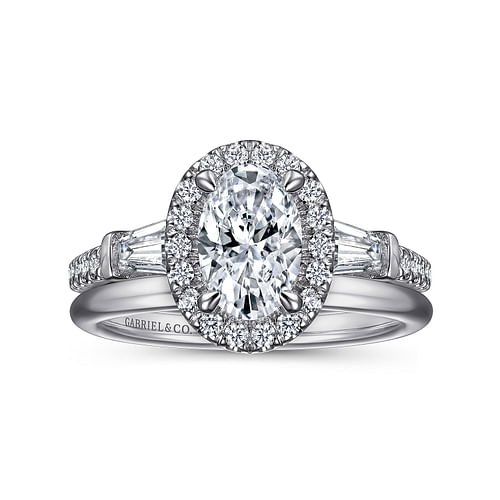 Raveena - 14K White Gold Oval Three Stone Halo Diamond Channel Set Engagement Ring - 0.55 ct - Shot 4