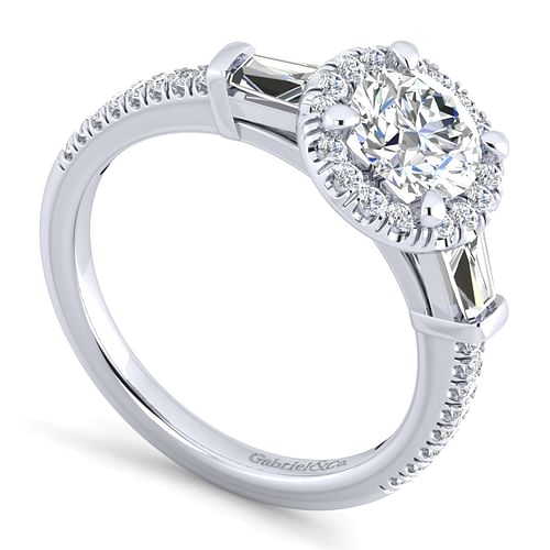Raveena - 14K White Gold Round Halo Three Stone Halo Diamond Channel Set Engagement Ring - 0.57 ct - Shot 3