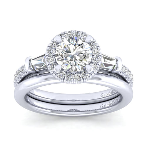 Raveena - 14K White Gold Round Halo Three Stone Halo Diamond Channel Set Engagement Ring - 0.57 ct - Shot 4