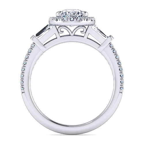 Raveena - Platinum Oval Three Stone Halo Diamond Channel Set Engagement Ring - 0.55 ct - Shot 2