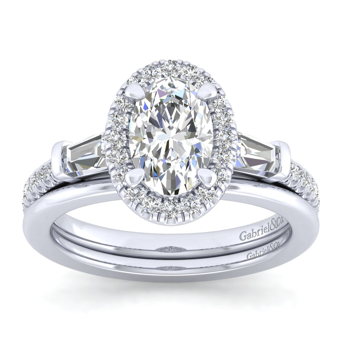 Raveena - Platinum Oval Three Stone Halo Diamond Channel Set Engagement Ring - 0.55 ct - Shot 4
