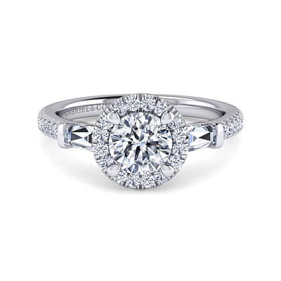 Raveena - Platinum Round Three Stone Halo Diamond Channel Set Engagement Ring