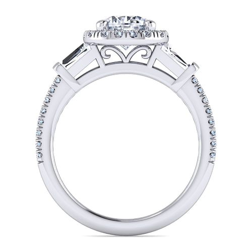 Raveena - Platinum Round Three Stone Halo Diamond Channel Set Engagement Ring - 0.57 ct - Shot 2