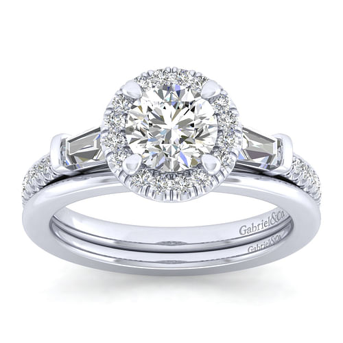 Raveena - Platinum Round Three Stone Halo Diamond Channel Set Engagement Ring - 0.57 ct - Shot 4