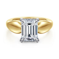Raven - 14K White-Yellow Gold Emerald Cut Diamond Engagement Ring