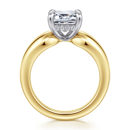 Raven - 14K White-Yellow Gold Emerald Cut Diamond Engagement Ring