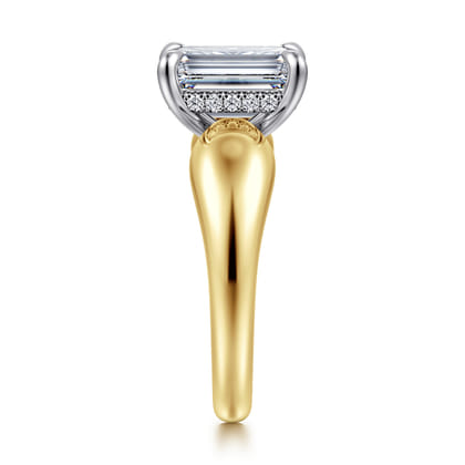 Raven - 14K White-Yellow Gold Emerald Cut Diamond Engagement Ring