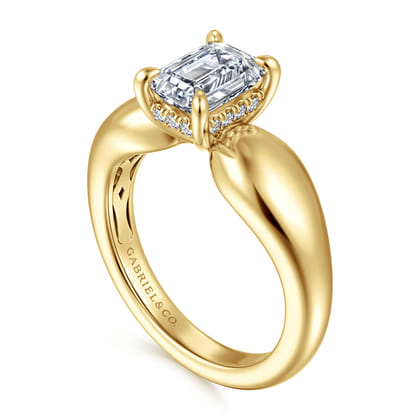 Raven - 14K Yellow Gold Emerald Cut Diamond Engagement Ring