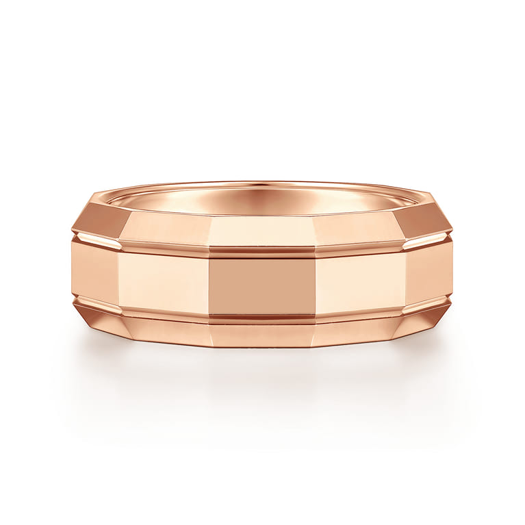 Ray - 14K Rose Gold 8mm - Angular Men's Wedding Band in High Polished Finish - Shot 1