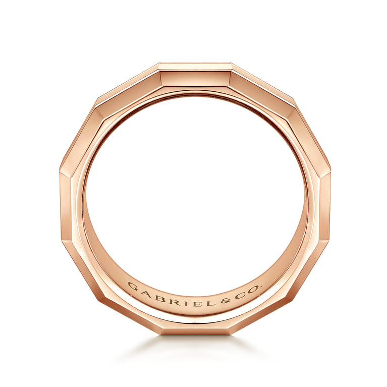 Ray - 14K Rose Gold 8mm - Angular Men's Wedding Band in High Polished Finish - Shot 2