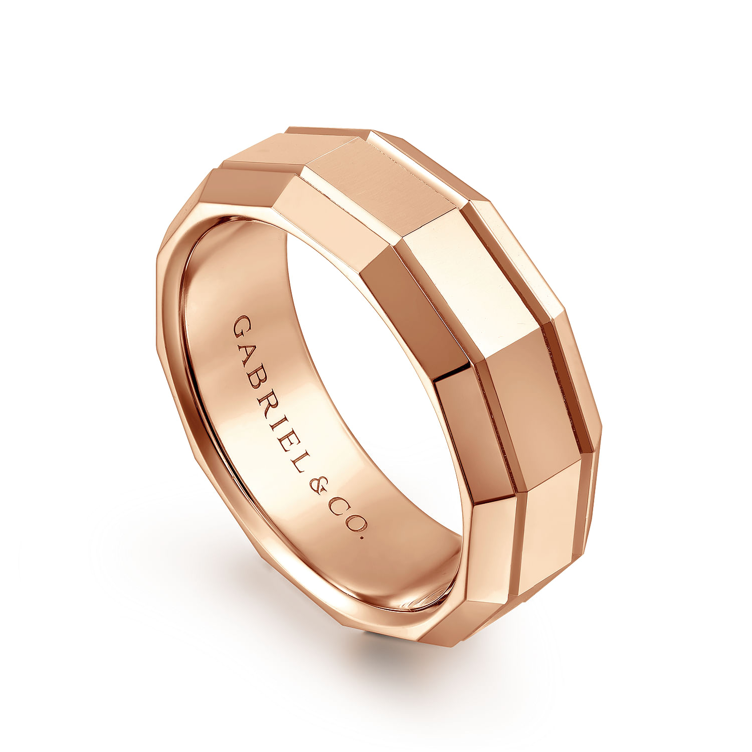 Ray - 14K Rose Gold 8mm - Angular Men's Wedding Band in High Polished Finish