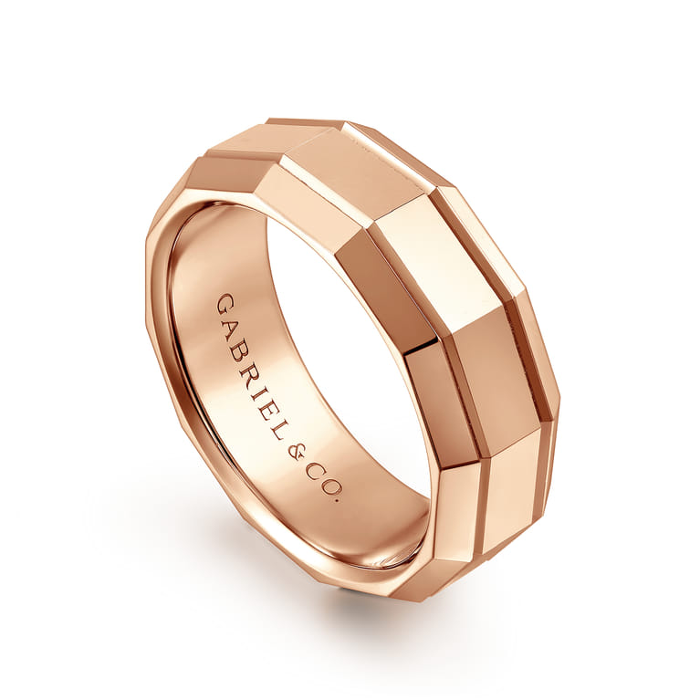 Ray - 14K Rose Gold 8mm - Angular Men's Wedding Band in High Polished Finish - Shot 3