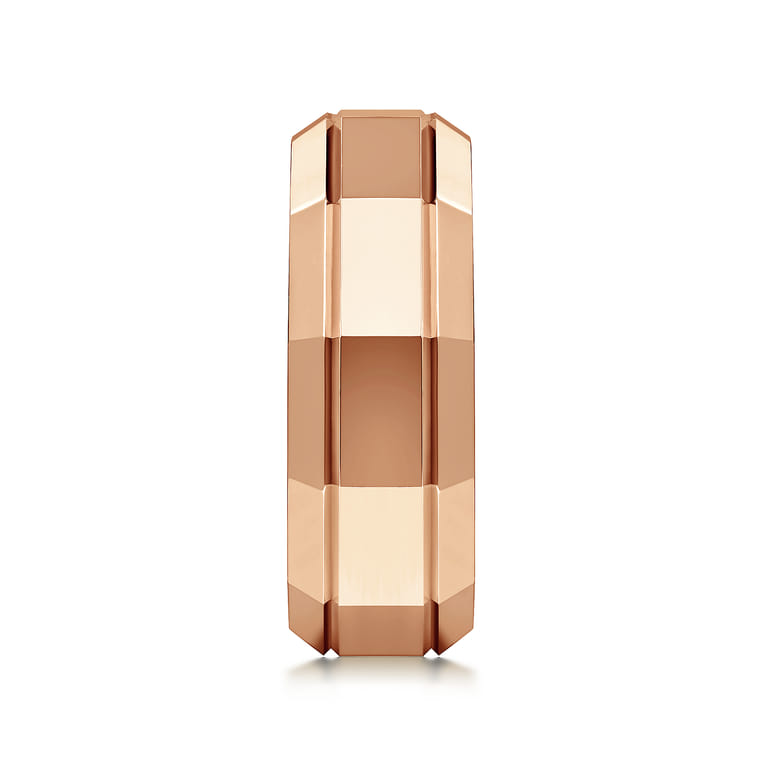Ray - 14K Rose Gold 8mm - Angular Men's Wedding Band in High Polished Finish - Shot 4