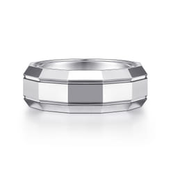 Ray - 14K White Gold 8mm - Angular Men's Wedding Band in High Polished Finish