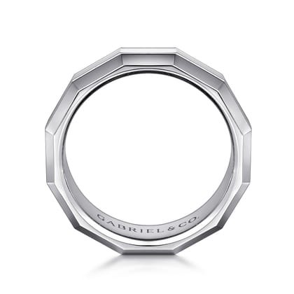 Ray - 14K White Gold 8mm - Angular Men's Wedding Band in High Polished Finish