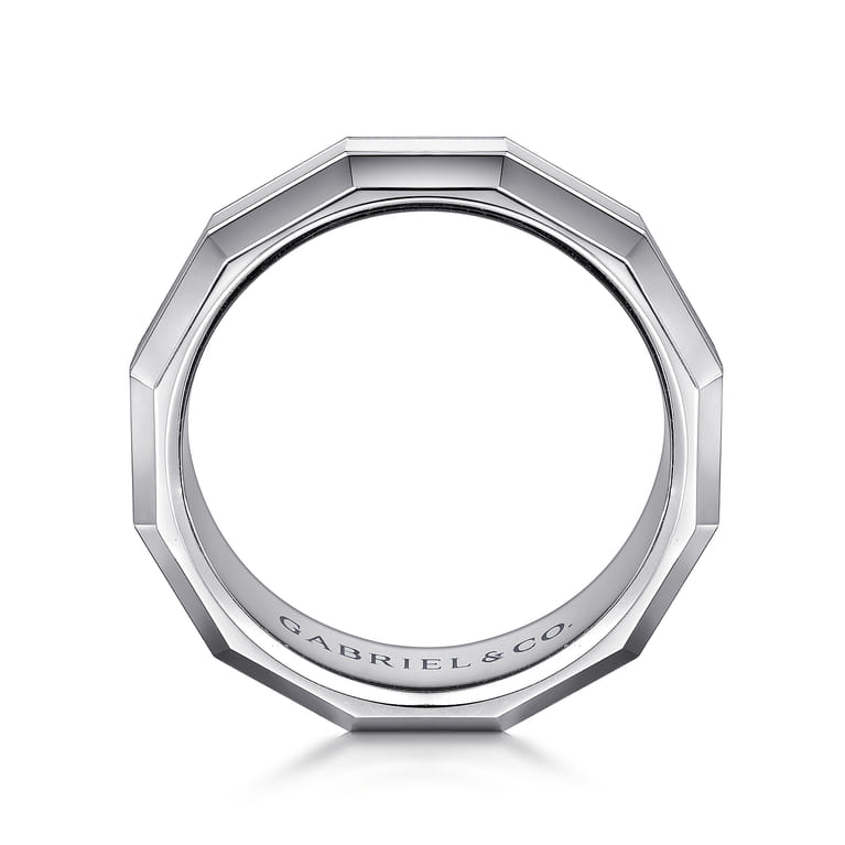 Ray - 14K White Gold 8mm - Angular Men's Wedding Band in High Polished Finish - Shot 2