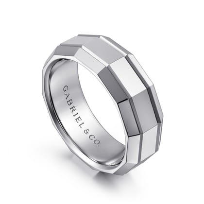 Ray - 14K White Gold 8mm - Angular Men's Wedding Band in High Polished Finish