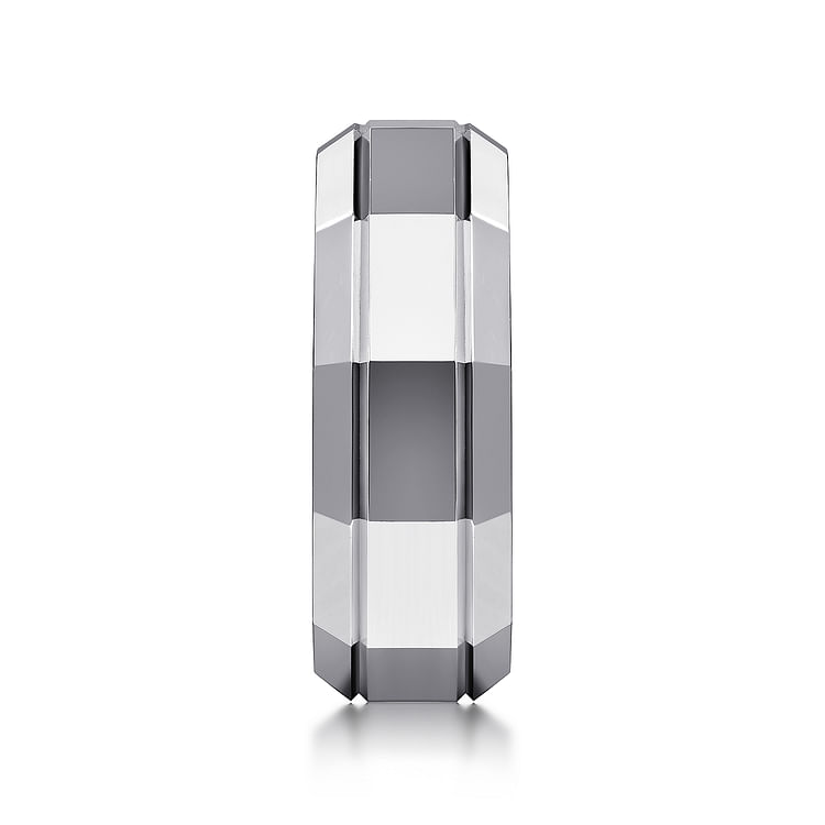 Ray - 14K White Gold 8mm - Angular Men's Wedding Band in High Polished Finish