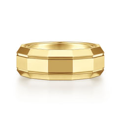14K Yellow Gold 8mm - Angular Men's Wedding Band in High Polished Finish