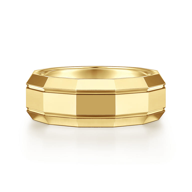 Ray - 14K Yellow Gold 8mm - Angular Men's Wedding Band in High Polished Finish - Shot 1