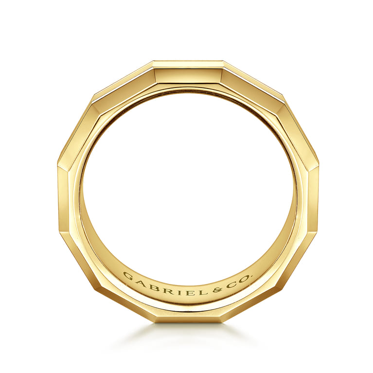 Ray - 14K Yellow Gold 8mm - Angular Men's Wedding Band in High Polished Finish - Shot 2