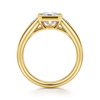 Reaux - 14K Yellow Gold Emerald Cut Three Stone Bezel Set Diamond Engagement Ring