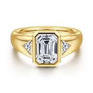 Reaux - 14K Yellow Gold Emerald Cut Three Stone Diamond Engagement Ring