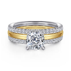 Reba - 14K White-Yellow Gold Cushion Cut Diamond Engagement Ring