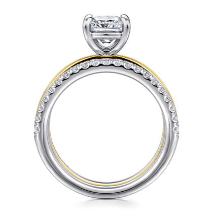 Reba - 14K White-Yellow Gold Cushion Cut Diamond Engagement Ring