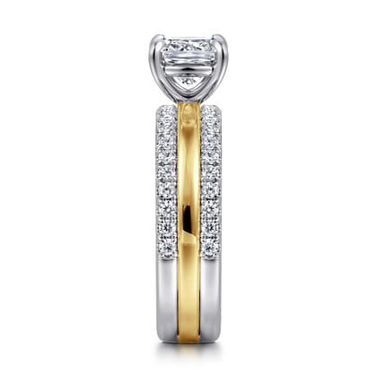 Reba - 14K White-Yellow Gold Cushion Cut Diamond Engagement Ring
