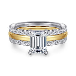 Reba - 14K White-Yellow Gold Emerald Cut Diamond Engagement Ring