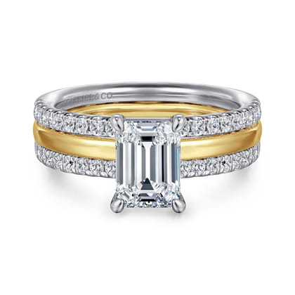 Reba - 14K White-Yellow Gold Emerald Cut Diamond Engagement Ring