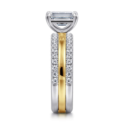Reba - 14K White-Yellow Gold Emerald Cut Diamond Engagement Ring