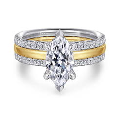Reba - 14K White-Yellow Gold Marquise Shape Diamond Engagement Ring