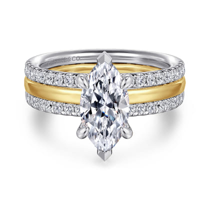 Reba - 14K White-Yellow Gold Marquise Shape Diamond Engagement Ring