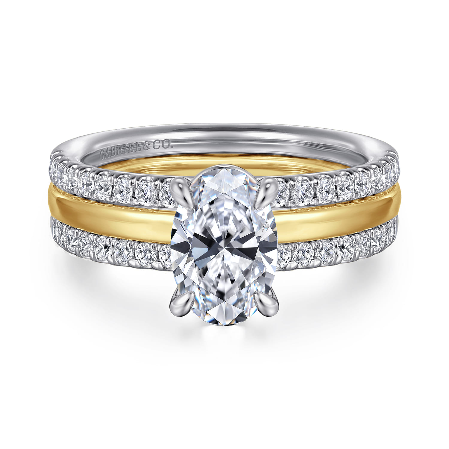Reba - 14K White-Yellow Gold Oval Diamond Engagement Ring