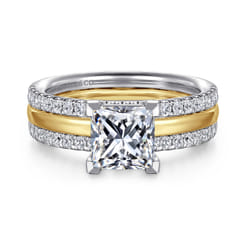 Reba - 14K White-Yellow Gold Princess Cut Diamond Engagement Ring