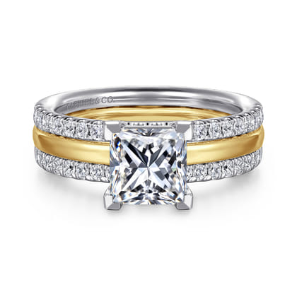 Reba - 14K White-Yellow Gold Princess Cut Diamond Engagement Ring