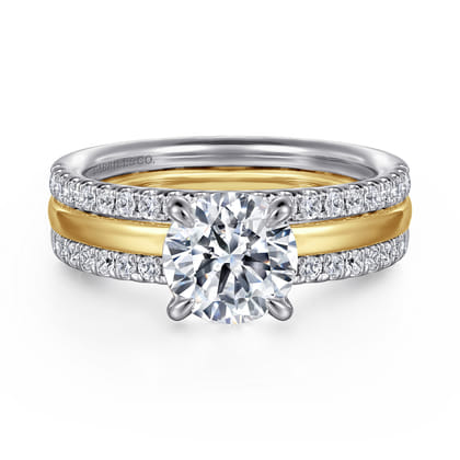 Reba - 14K White-Yellow Gold Round Diamond Engagement Ring