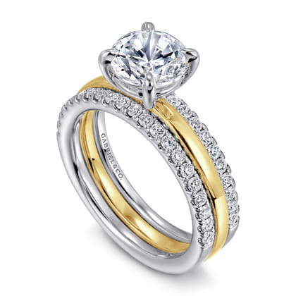 Reba - 14K White-Yellow Gold Round Diamond Engagement Ring