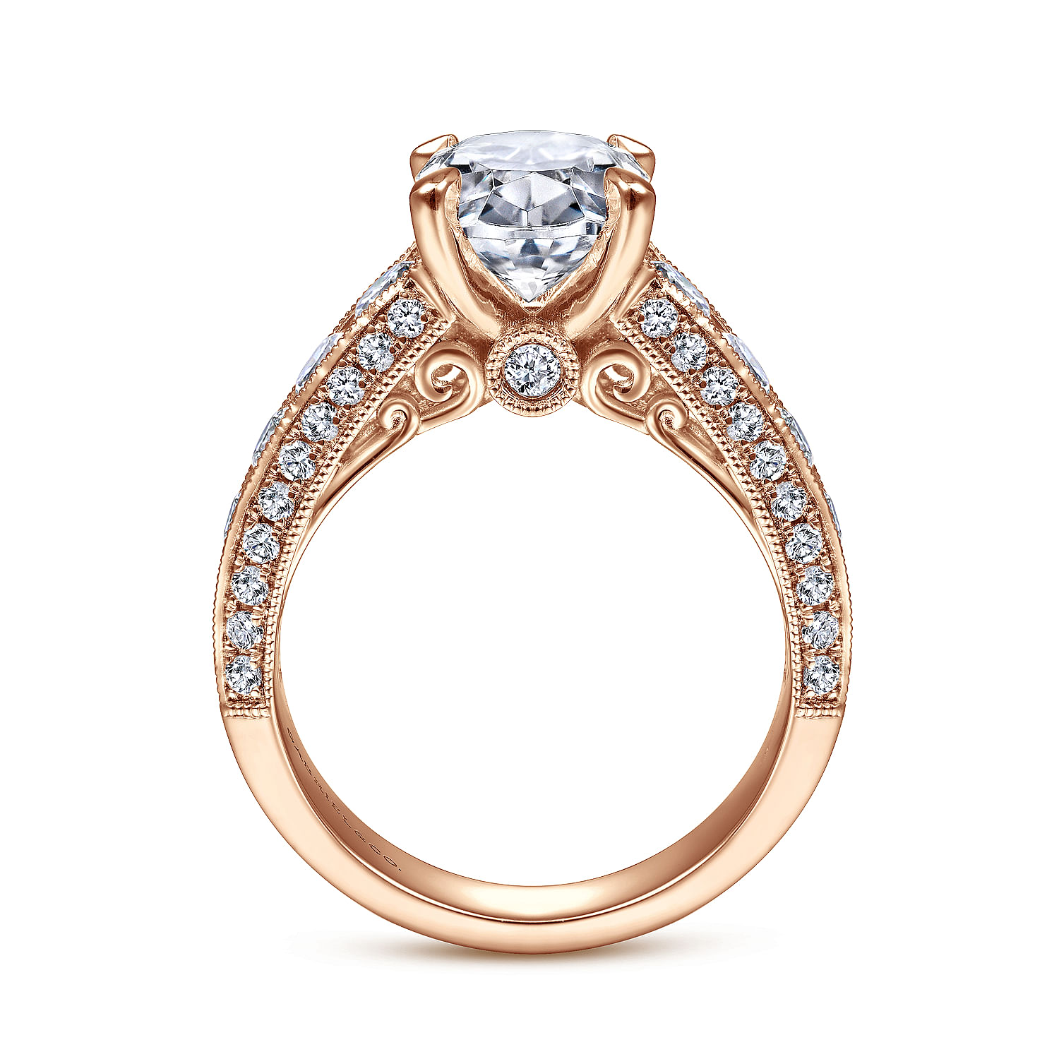 Rebecca - Vintage Inspired 14K Rose Gold Wide Band Oval Diamond Channel Set Engagement Ring - 1.28 ct - Shot 2