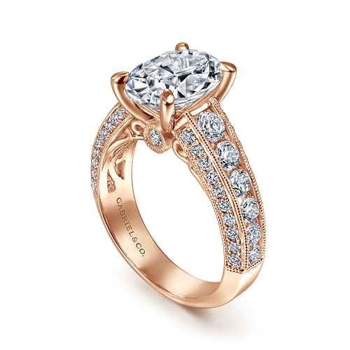 Rebecca - Vintage Inspired 14K Rose Gold Wide Band Oval Diamond Channel Set Engagement Ring - 1.28 ct - Shot 3