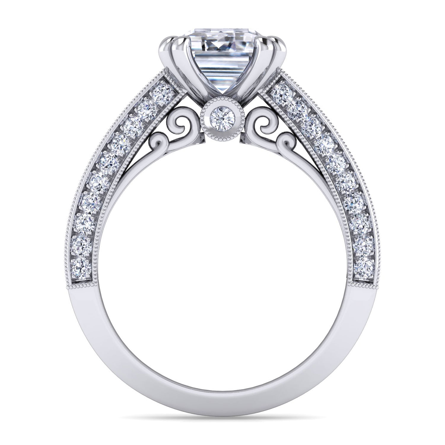 Rebecca - Vintage Inspired 14K White Gold Emerald Cut Wide Band Diamond Channel Set Engagement Ring - 1.28 ct - Shot 2