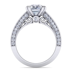 Rebecca - Vintage Inspired 14K White Gold Emerald Cut Wide Band Diamond Channel Set Engagement Ring