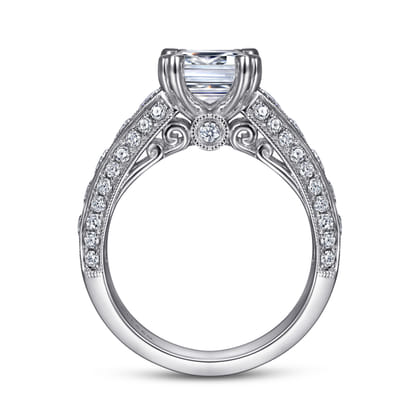 Rebecca - Vintage Inspired 14K White Gold Emerald Cut Wide Band Diamond Channel Set Engagement Ring