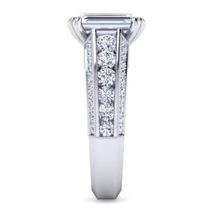Rebecca - Vintage Inspired 14K White Gold Emerald Cut Wide Band Diamond Channel Set Engagement Ring