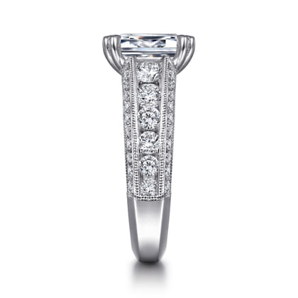 Rebecca - Vintage Inspired 14K White Gold Emerald Cut Wide Band Diamond Channel Set Engagement Ring