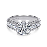 Rebecca - Vintage Inspired 14K White Gold Round Wide Band Diamond Channel Set Engagement Ring